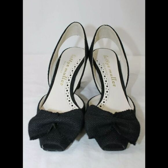 BETTYE MULLER PEEP TOE BLACK CANVAS BOW SLINGBACK - Picture 2 of 7